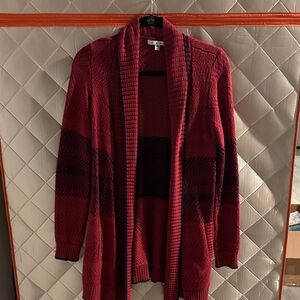 CAbi Red and Black Striped Cardigan